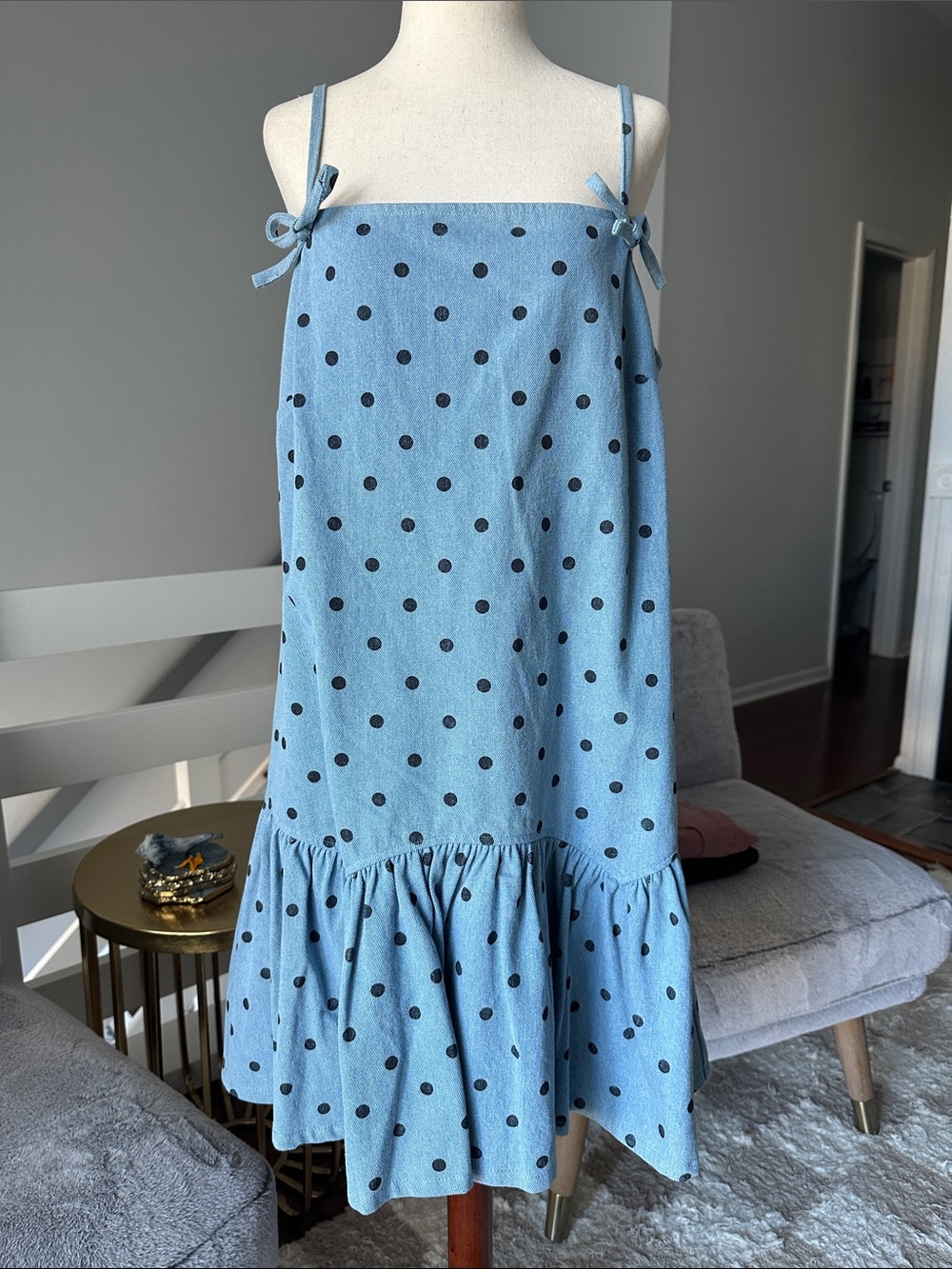 Avec Les Filles Light Blue Polka Dot Mini Dress